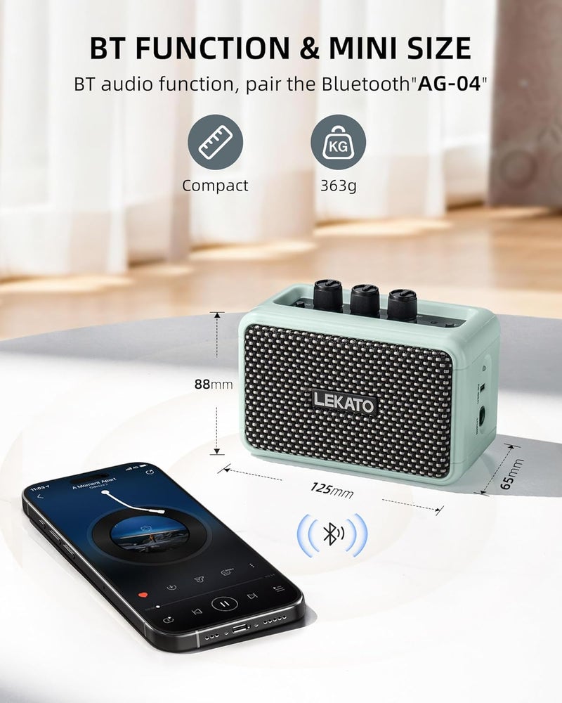 LEKATO Mini Guitar Amplifier, Dual Speakers 5W, Rechargeable Electric Guitar Amp Bluetooth with Clean Overdrive, 6H Working, Headphone Jack, Wireless Portable Small Amp for Practice, Traveling (Blue) - Image 4